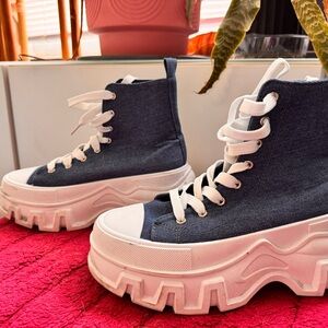 Blue and White Platform Shoes with Chunky Soles